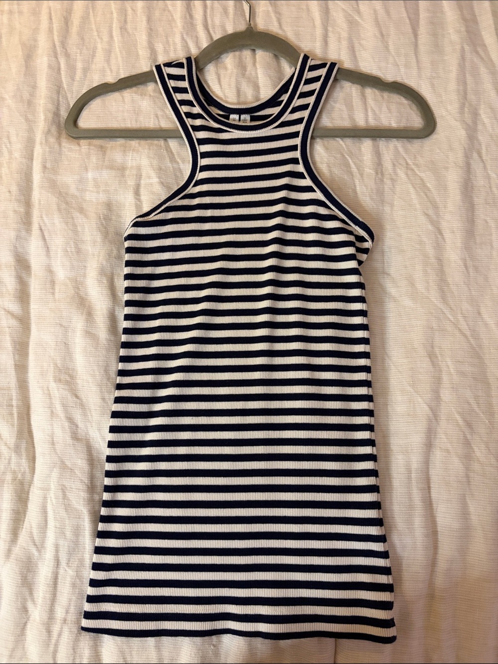 Arket Navy and White Striped Ribbed Muscle Tank